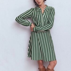 Boden Orla Shirt Dress Green Ivory Stripe Long Sleeve Fit Flare US 4 Petite